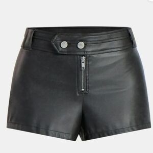 Black Faux Leather Zipper Front Hot Shorts